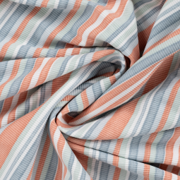 Tissu jersey côtelé - Rayure saumon et bleu