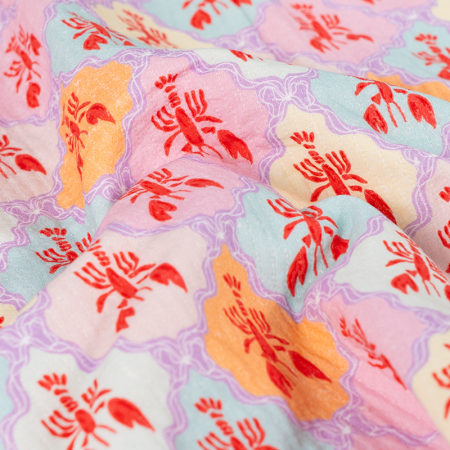 Tissu coton matelassé et gaze - Homard
