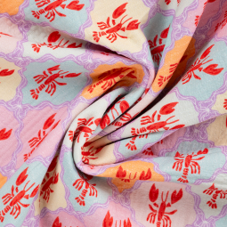 Tissu coton matelassé et gaze - Homard