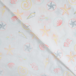 Tissu voile de coton brodé - Côté mer