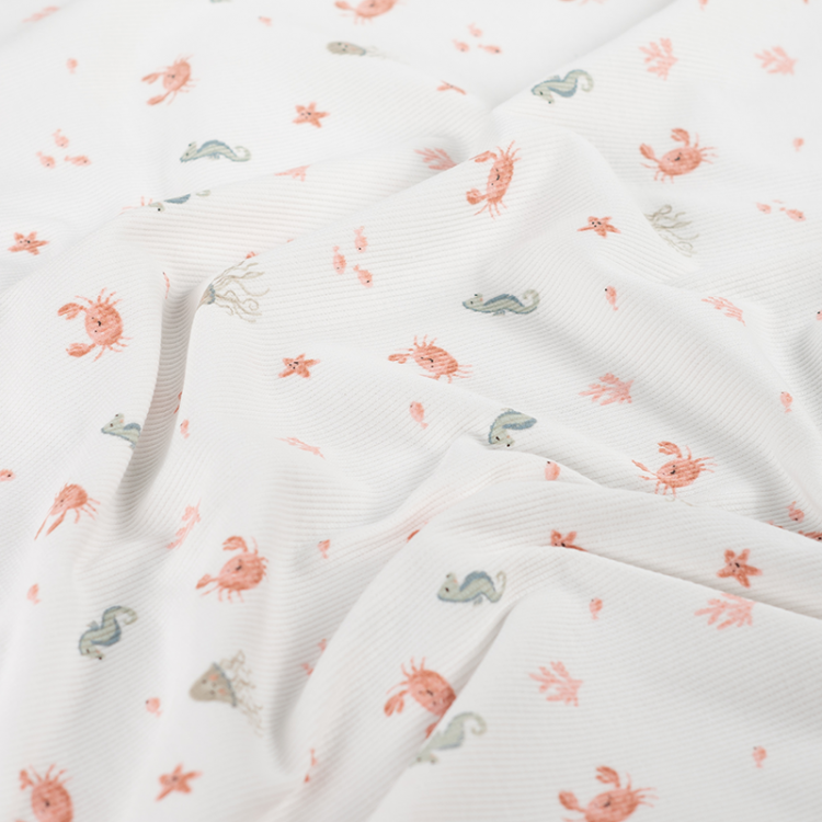 Tissu jersey côtelé - Animaux de mer