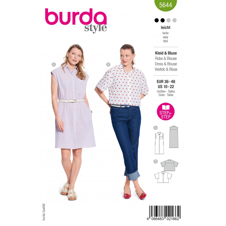 Patron Burda 5644 - Robe et chemisier épaules tombantes