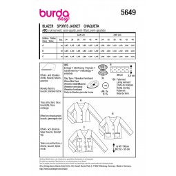 Patron Burda 5649 - Blazer classique sans col