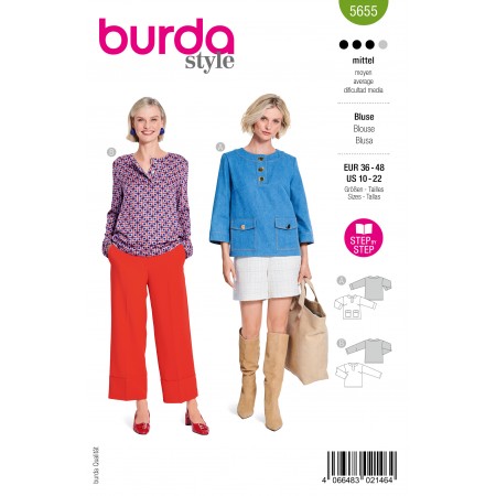 Patron Burda 5655 - Blouse col rond fendu