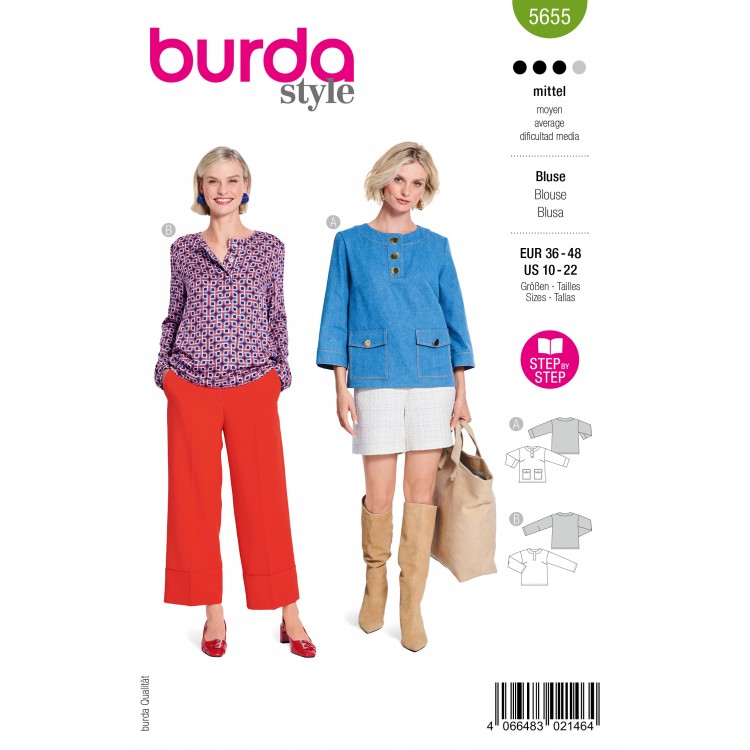 Patron Burda 5655 - Blouse col rond fendu
