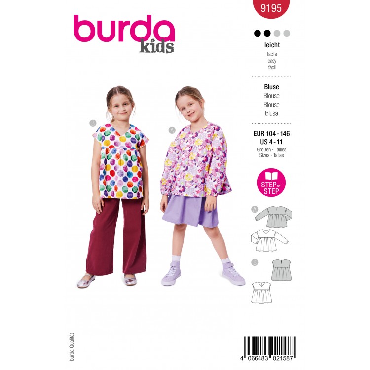 Patron Burda 9195 - Blouse col V évasée à la base