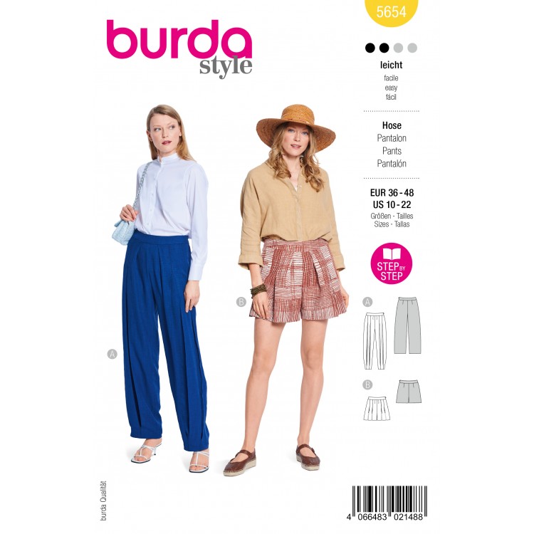Patron Burda B5654 - Pantalon et short à plis
