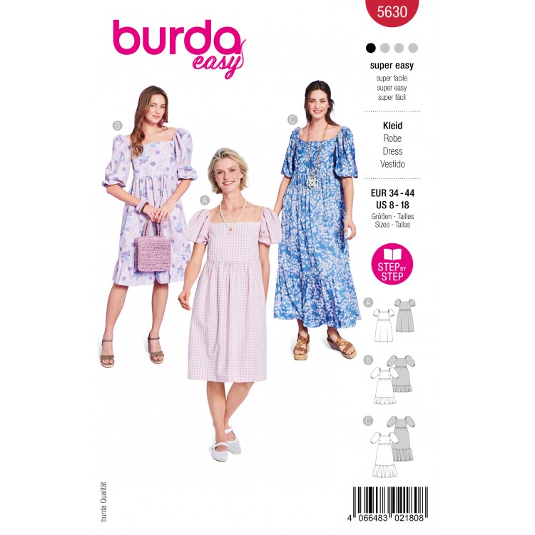 Patron Burda B5630 - Robe romantique en trois longueurs
