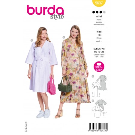 Patron Burda B5637 - Robe portefeuille à manches longues