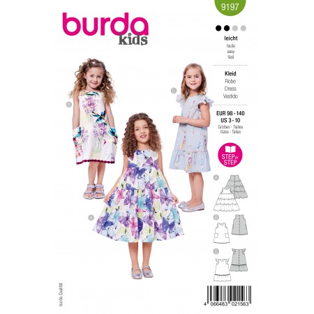 Patron Burda 9197 - Robe droite ou à volants