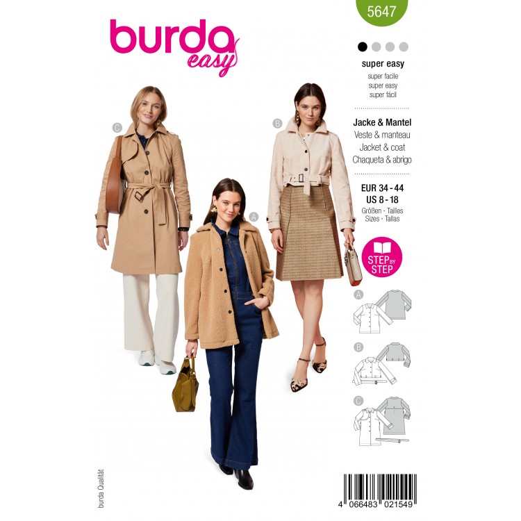 Patron Burda 5647 - Veste et manteau à col
