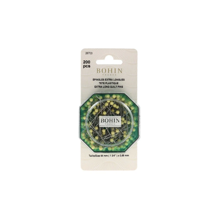 Épingles extra longues tête plastique jaune Bohin