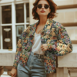 Tissu jacquard - Gobelin fleurs multicolores