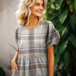 Tissu viscose lin - Carreaux taupe