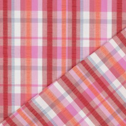 Tissu seersucker - Carreaux rose