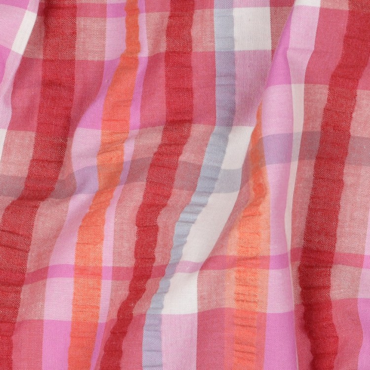 Tissu seersucker - Carreaux rose
