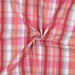 Tissu seersucker - Carreaux rose