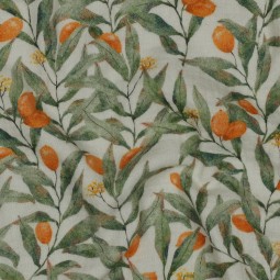 Tissu double gaze - Feuillage printanier écru