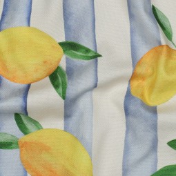 Tissu toile de coton - Citron bleu