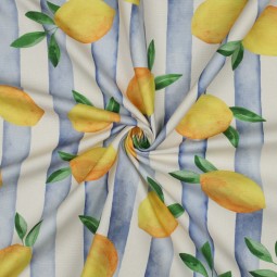 Tissu toile de coton - Citron bleu
