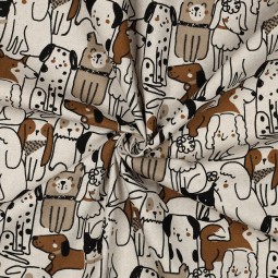 Tissu toile de coton - Chien fond naturel