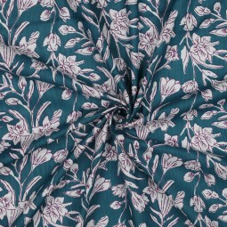 Tissu cotonnade - Indienne block print lagon