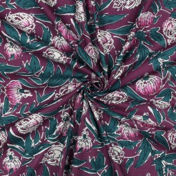 Tissu cotonnade - Indienne block print prune