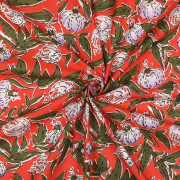 Tissu cotonnade - Indienne block print rouge