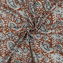 Tissu cotonnade - Indienne block print fauve