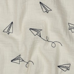 Tissu double gaze - Avions en papier naturel