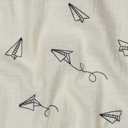 Tissu double gaze - Avions en papier naturel