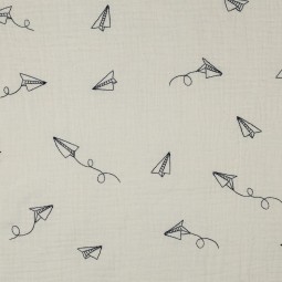 Tissu double gaze - Avions en papier naturel