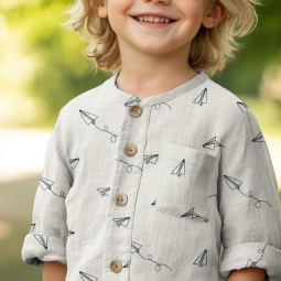 Tissu double gaze - Avions en papier naturel