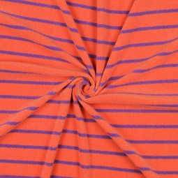 Tissu jersey éponge - Rayure orange violet