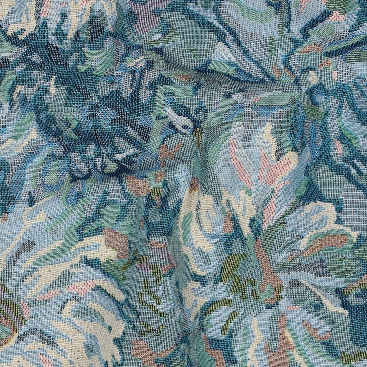 Tissu jacquard - Gobelin fleurs bleu