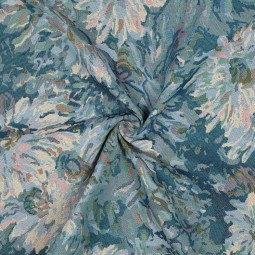 Tissu jacquard - Gobelin fleurs bleu