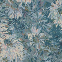 Tissu jacquard - Gobelin fleurs bleu