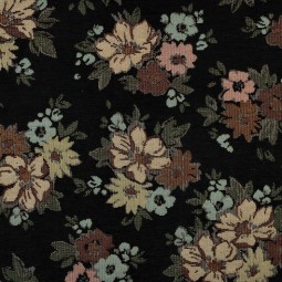 Tissu jacquard - Gobelin chenille fleurs noirs