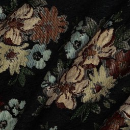 Tissu jacquard - Gobelin chenille fleurs noirs