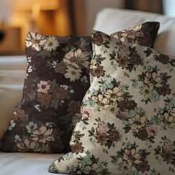 Tissu jacquard - Gobelin chenille fleurs noirs