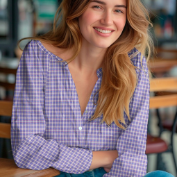 Tissu voile coton - Carreaux lavande fil brillant