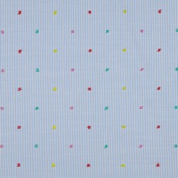 Tissu coton - rayures bleu et plumetis multicolore