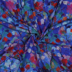 Tissu Viscose - Feuillage bleu cobalt