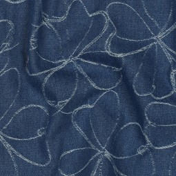 Tissu denim - Fleurs indigo