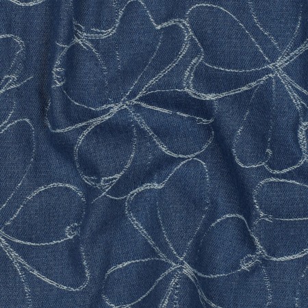 Tissu denim - Fleurs indigo