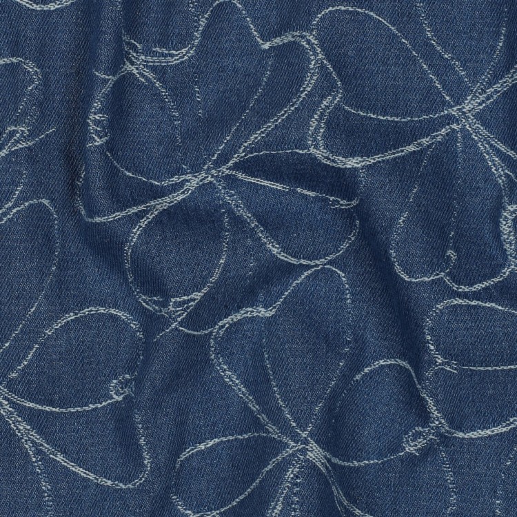 Tissu denim - Fleurs indigo