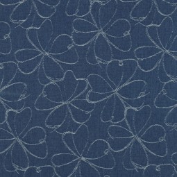 Tissu denim - Fleurs indigo
