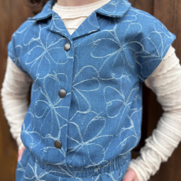 Tissu denim - Fleurs indigo