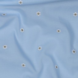 Tissu voile coton - Broderie Fleurs lurex bleu