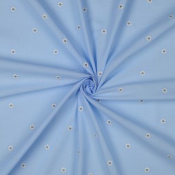 Tissu voile coton - Broderie Fleurs lurex bleu